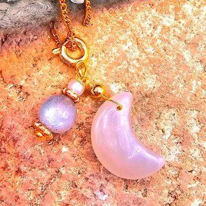 Beautiful Nature Moon Stone Crescent Moon & Labradorite Accent Pendant Necklace